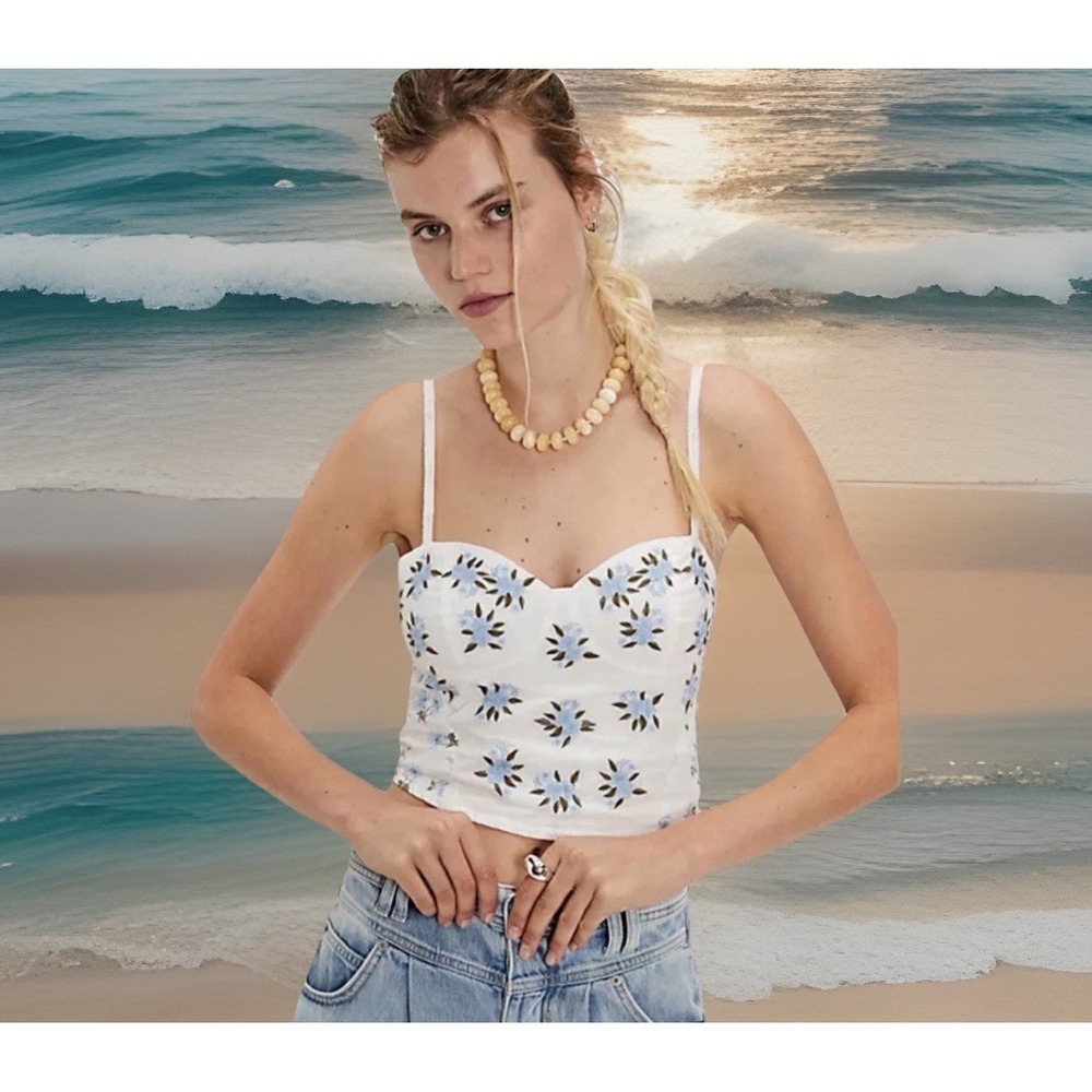 NWT Free People Wild Flowers Bustier Cropped Tank Shirt XS Embroidered $98